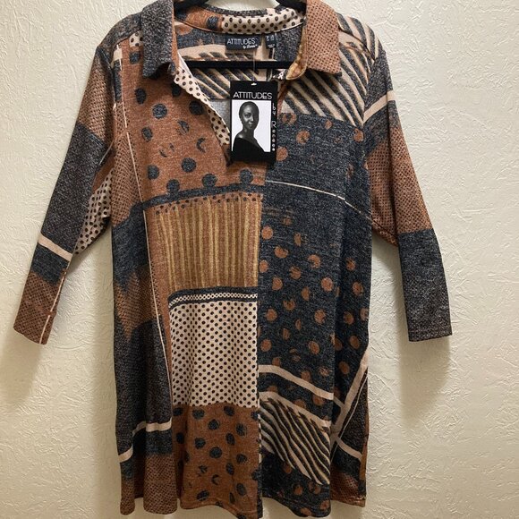 Attitudes by Renee Tunic size 1X color--Brown/Black - Picture 2 of 9